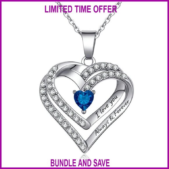 Personalized Birthstone Heart Necklace Custom Name Engraved Stainless Steel